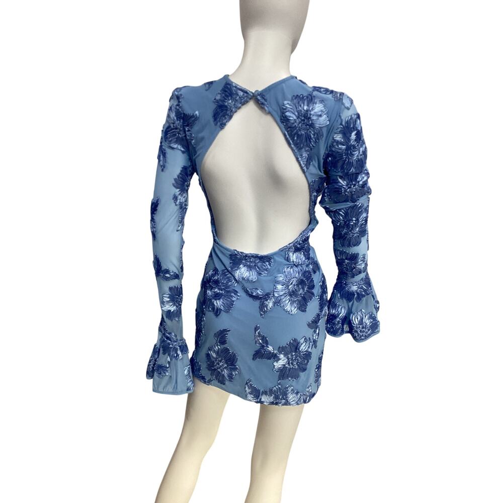 Rotate Appliqued Bridal Floral Open Back Mesh Minidress Size 40 - Picture 3 of 5